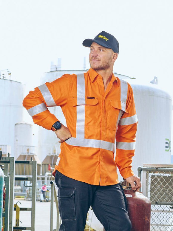 Bisley Workwear Apex 185 X Taped Biomotion Hi Vis FR Ripstop Vented Shirt Orange