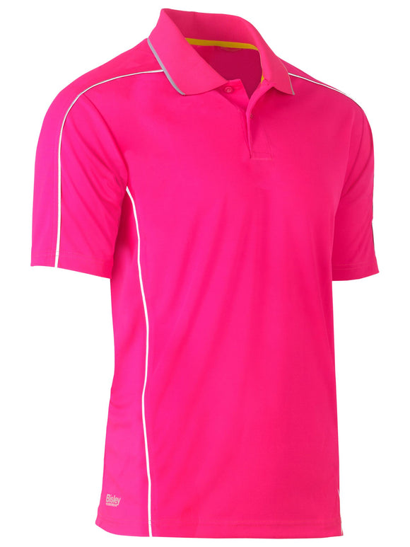 Bisley Workwear Cool Mesh Polo with Reflective Piping Pink