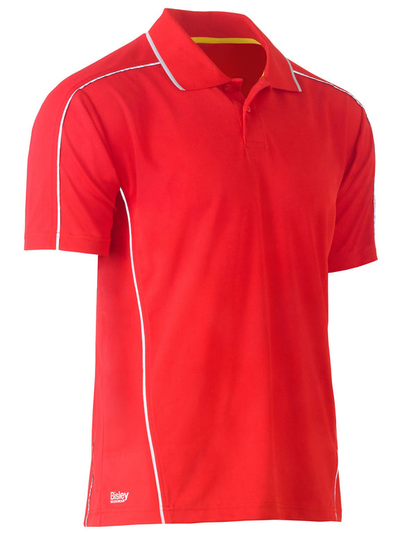Bisley Workwear Cool Mesh Polo with Reflective Piping Red - Discontinued