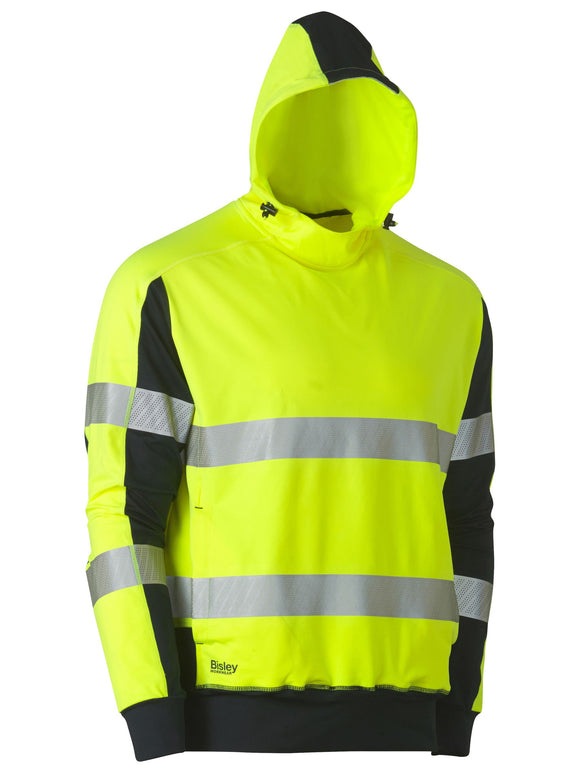 Bisley Workwear Taped Two Tone Hi Vis Contrast 4 Way Stretchy Hoodie Yellow/Navy - Discontinued