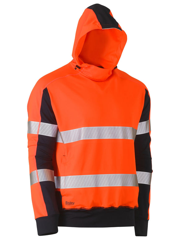Bisley Workwear Taped Two Tone Hi Vis Contrast 4 Way Stretchy Hoodie Orange/Navy - Discontinued