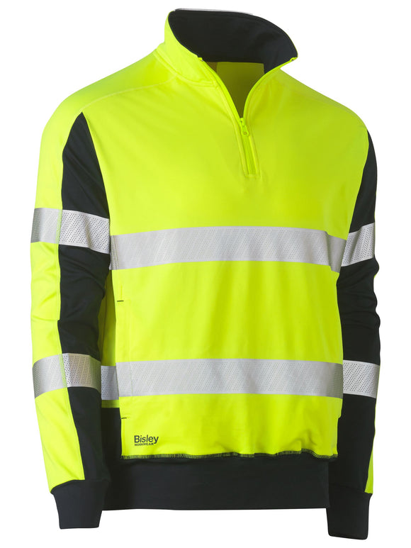 Bisley Workwear Taped Two Tone Hi Vis Contrast Stretchy 1/4 Zip Pullover Yellow/Navy - Discontinued