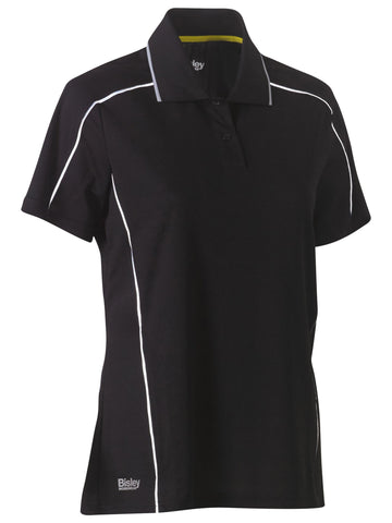 Bisley Workwear Women's Cool Mesh Polo with Reflective Piping Black