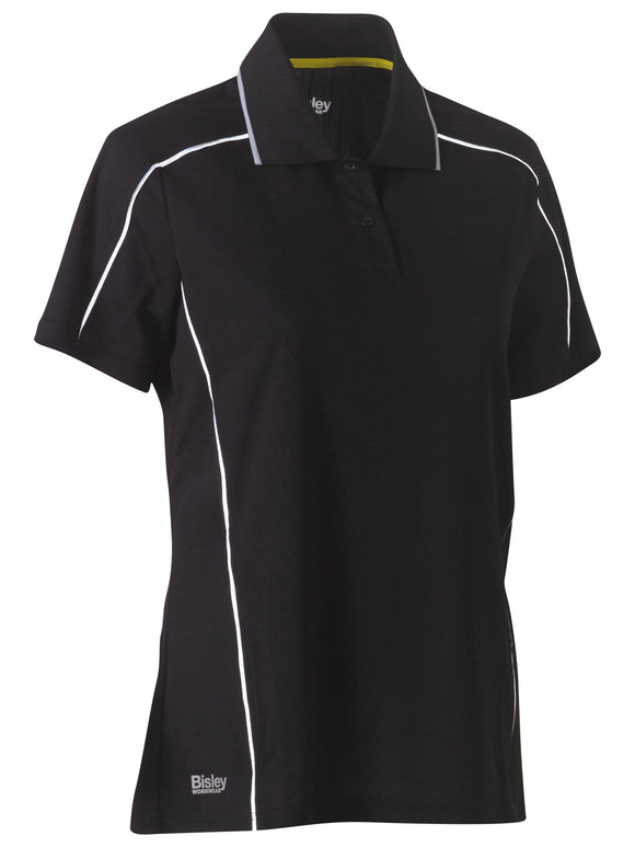 Bisley Workwear Women's Cool Mesh Polo with Reflective Piping Black