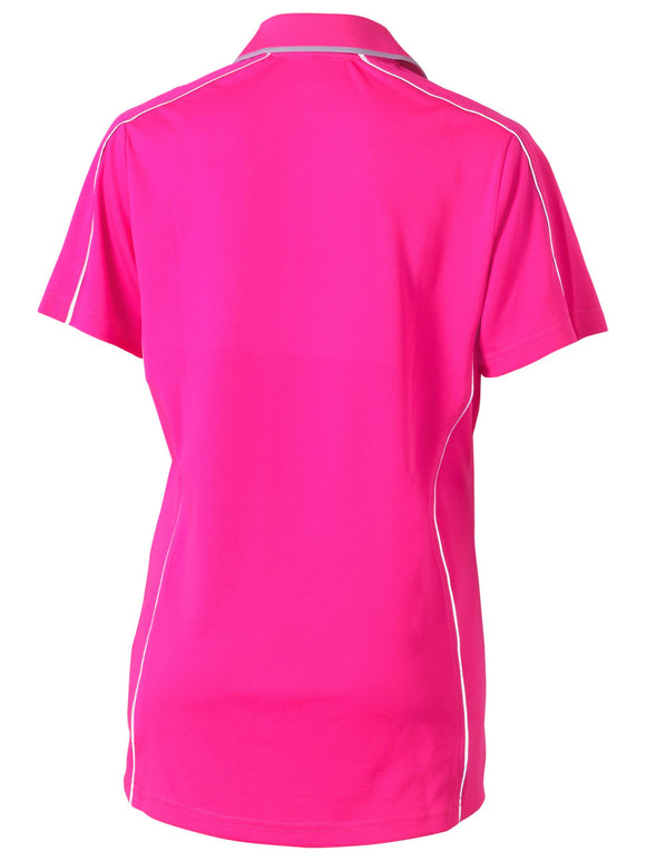 Bisley Workwear Women's Cool Mesh Polo with Reflective Piping Pink
