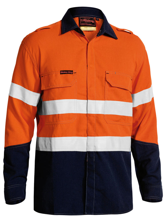 Bisley Workwear TenCate Tecasafe® Plus Taped Two Tone Hi Vis FR Non Vented Shirt - Long Sleeve Orange/Navy - Discontinued