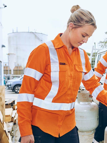 Bisley Workwear Apex 185 Women's X Taped Biomotion Hi Vis FR Ripstop Vented Shirt Orange