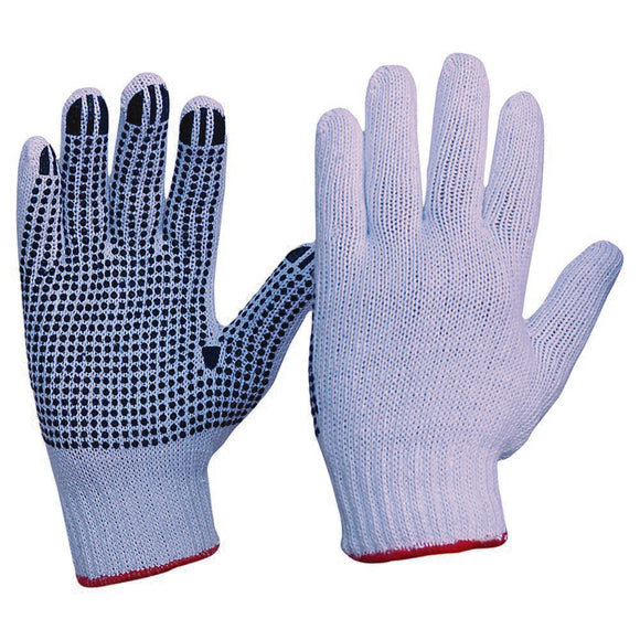 Knitted Poly/Cotton With PVC Dots Gloves Ladies Size White