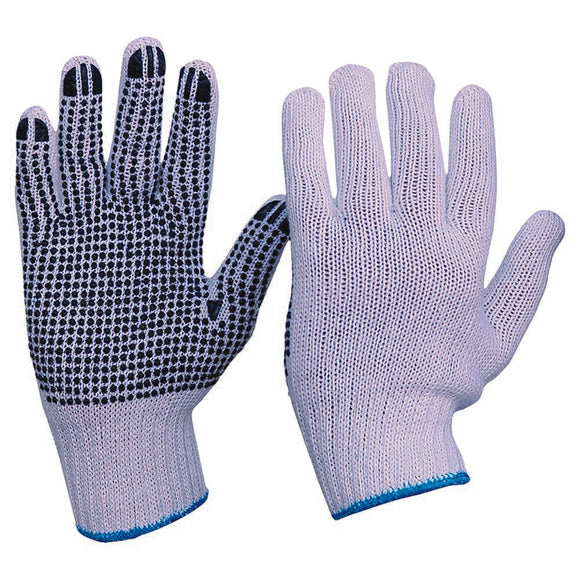 Knitted Poly/Cotton With PVC Dots Gloves Mens Size White