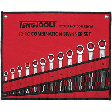 Teng 12pc Ratchet (Flat Type) Metric Spanner Set 8-19mm