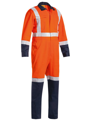 Bisley Workwear Taped TTMC Hi Vis Lightweight Drill Coverall Orange/Navy - Discontinued