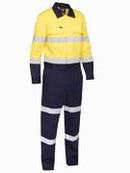 Bisley Workwear Taped Hi Vis Coverall with Waist Zip Opening Yellow/Navy