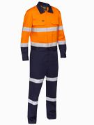 Bisley Workwear Taped Hi Vis Coverall with Waist Zip Opening Orange/Navy