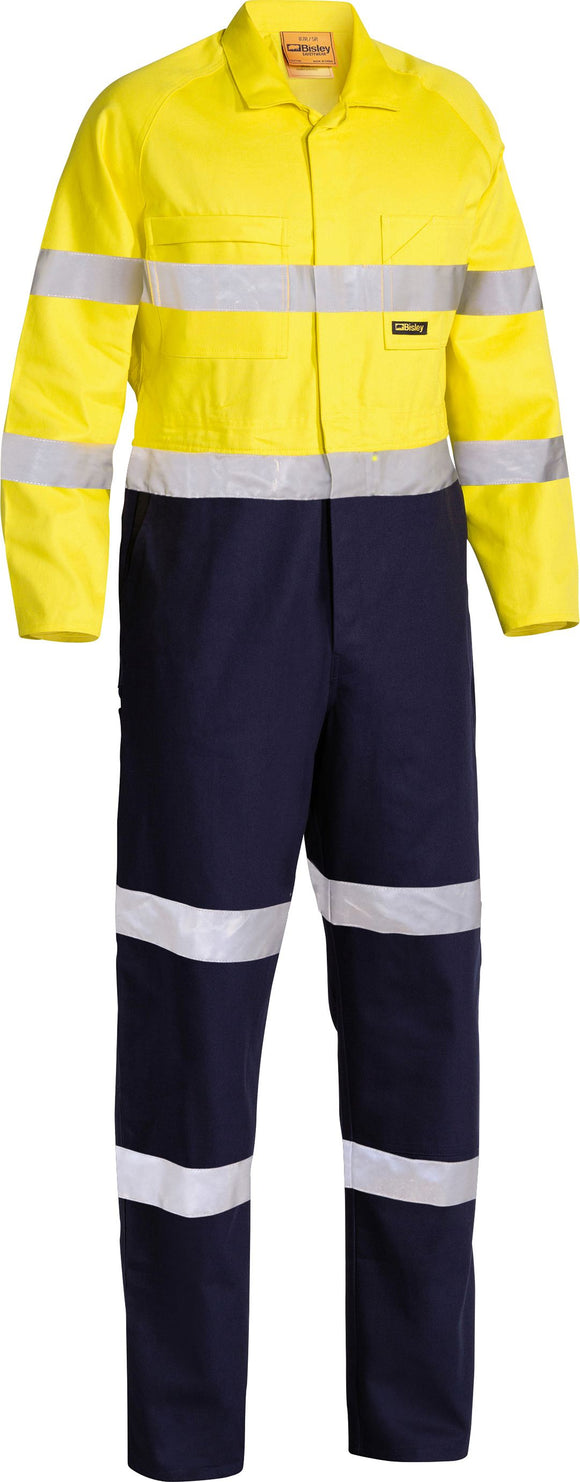 Bisley Workwear Taped Hi Vis Drill Coverall Yellow/Navy