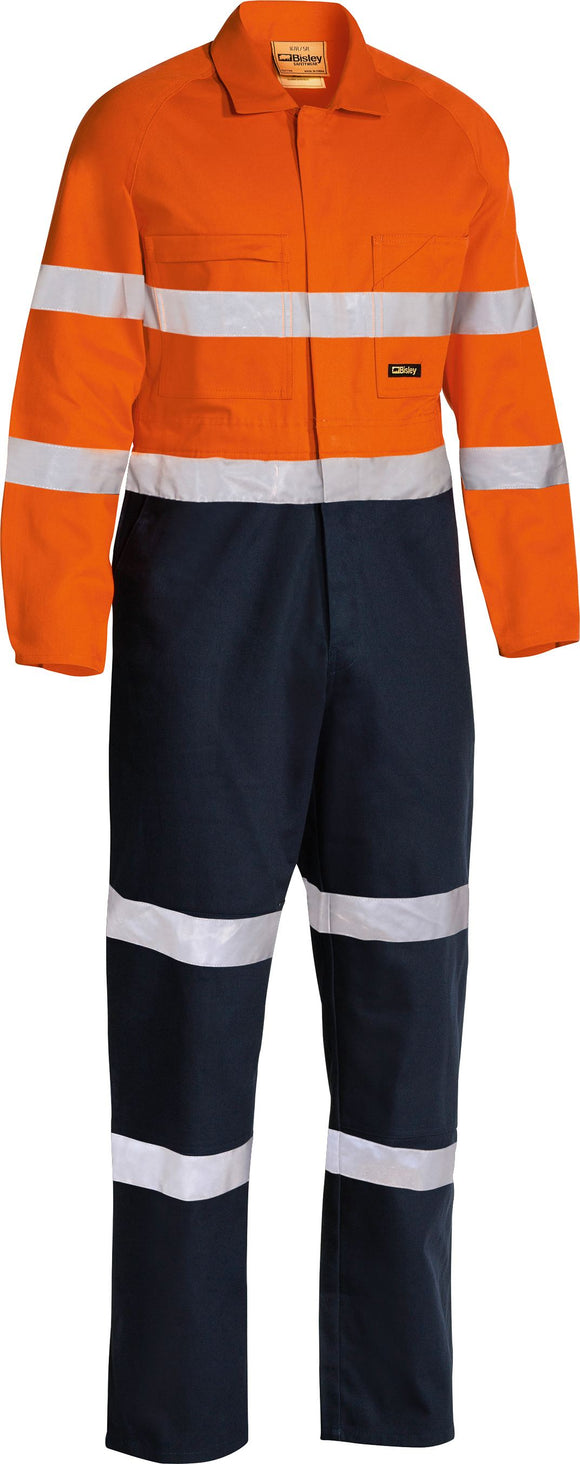 Bisley Workwear Taped Hi Vis Drill Coverall Orange/Navy