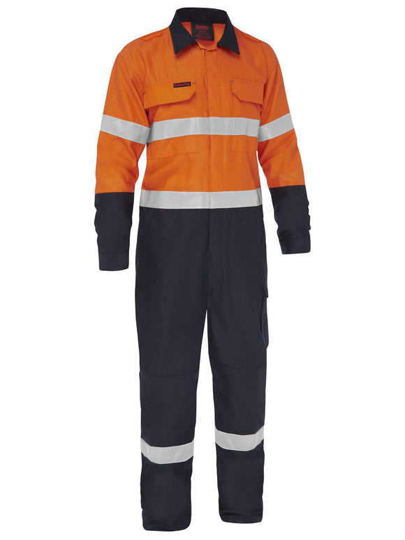 Bisley Workwear Apex 185/240 Taped Hi Vis FR Ripstop Vented Coverall Orange/Navy