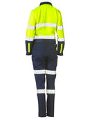 Bisley Workwear Women's Taped Hi Vis Cotton Drill Coverall Yellow/Navy