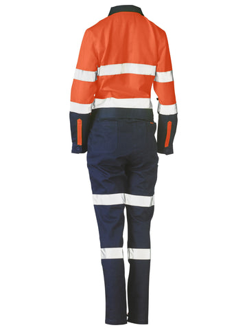 Bisley Workwear Women's Taped Hi Vis Cotton Drill Coverall Orange/Navy