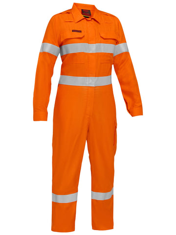 Bisley Workwear Apex 160/185 Women's Taped Hi Vis FR Zip Front Coverall Orange