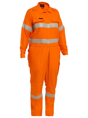 Bisley Workwear Apex 160/185 Women's Taped Hi Vis FR Ripstop Vented Coverall with Waist Zip Opening Orange - Discontinued