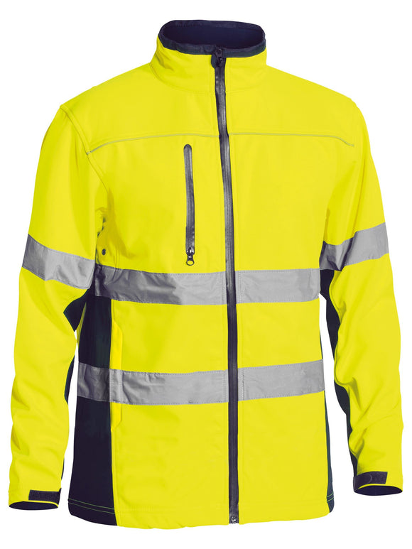 Bisley Workwear Taped Hi Vis Soft Shell Jacket Yellow/Navy