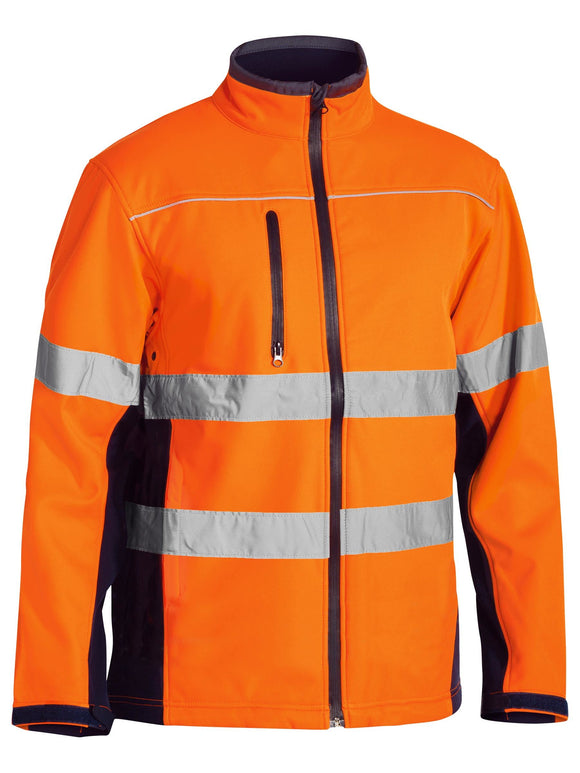 Bisley Workwear Taped Hi Vis Soft Shell Jacket Orange/Navy