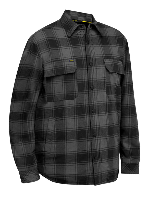 Bisley Workwear Shacket with Sherpa Lining Charcoal Check