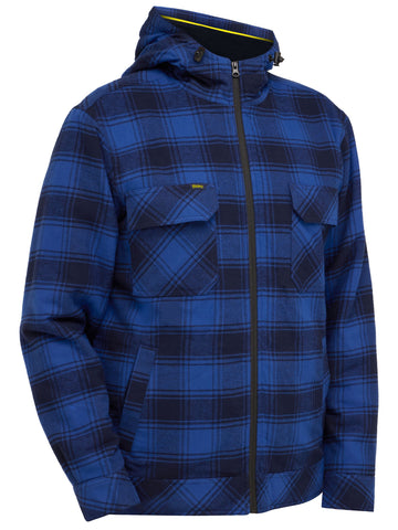 Bisley Workwear Zip Hoodie with Sherpa Lining Blue Check