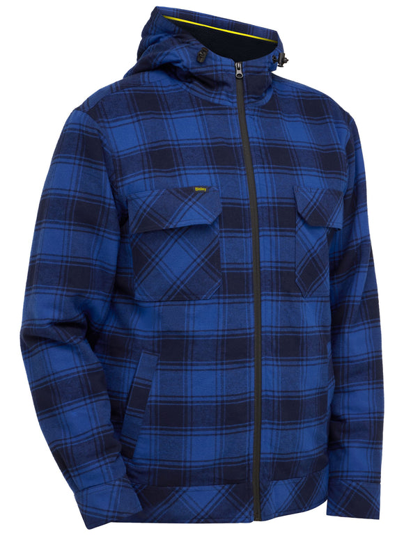 Bisley Workwear Zip Hoodie with Sherpa Lining Blue Check