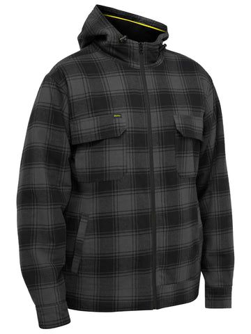 Bisley Workwear Zip Hoodie with Sherpa Lining Charcoal Check
