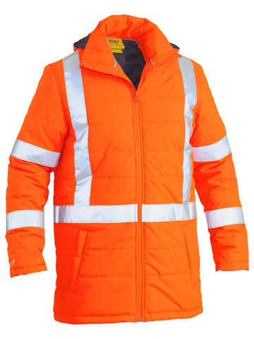 Bisley Workwear Taped Hi Vis Puffer Jacket with X Back Orange