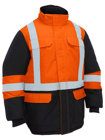 Bisley Workwear H Taped Hi Vis Freezer Hooded Jacket Orange/Navy