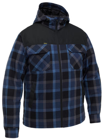 Bisley Workwear Contrast Check Zip Front Hoodie Check Blue