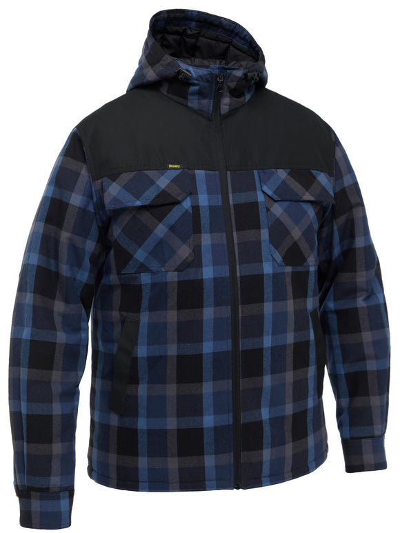 Bisley Workwear Contrast Check Zip Front Hoodie Check Blue