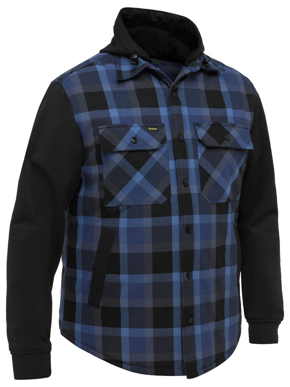 Bisley Workwear Contrast Check Hooded Shirt Check Blue
