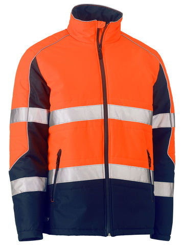 Bisley Workwear Taped Hi Vis Puffer Jacket with Stand Collar Orange/Navy - Discontinued