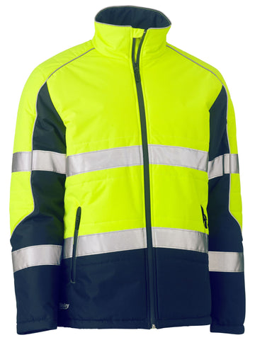 Bisley Workwear Taped Hi Vis Puffer Jacket with Stand Collar Yellow/Navy - Discontinued
