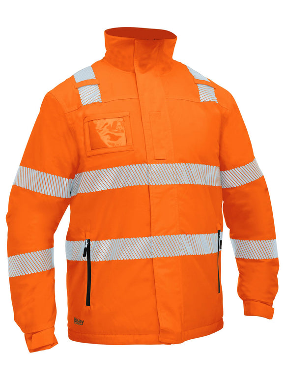Bisley Workwear Taped Hi Vis Heated Jacket with Hood Orange