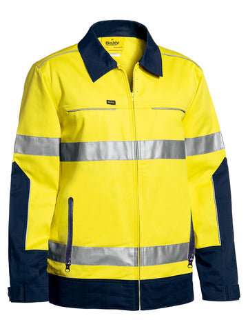 Bisley Workwear Taped Hi Vis Drill Jacket with Liquid Repellent finish Yellow/Navy