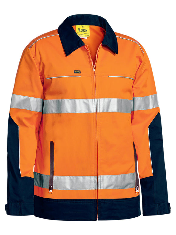 Bisley Workwear Taped Hi Vis Drill Jacket with Liquid Repellent finish Orange/Navy