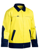 Bisley Workwear Hi Vis Drill Jacket with Liquid Repellent Finish Yellow/Navy