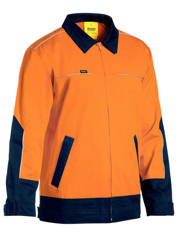 Bisley Workwear Hi Vis Drill Jacket with Liquid Repellent Finish Orange/Navy