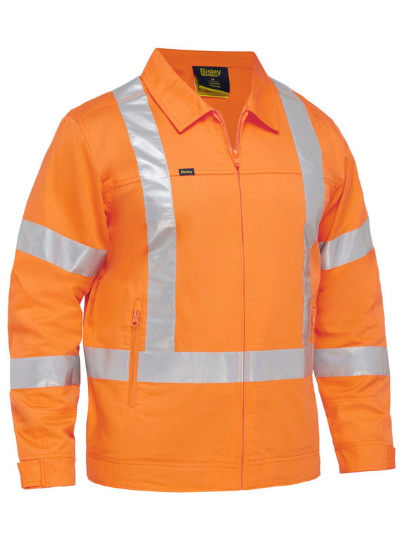Bisley Workwear X Taped Hi Vis Drill Jacket With Liquid Repellent Finish Rail Orange