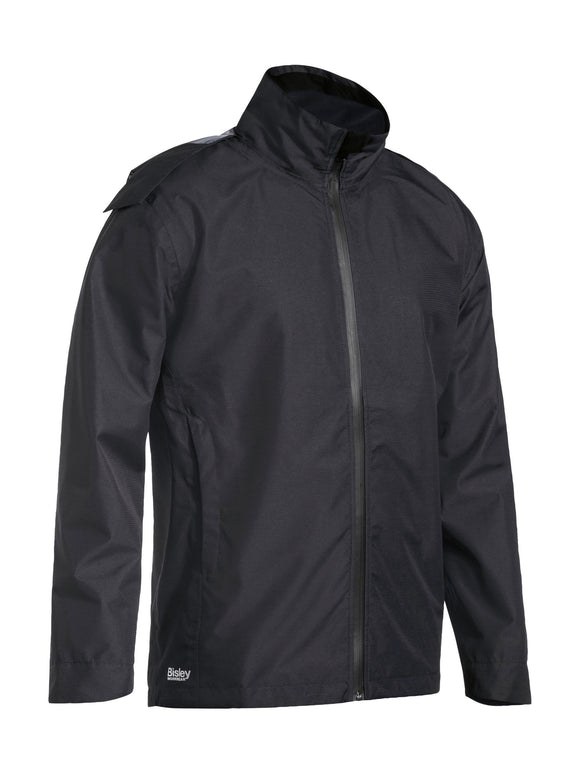 Bisley Workwear Lightweight Ripstop Rain Jacket with Concealed Hood Black