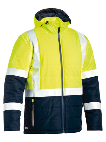 Bisley Workwear Taped Hi Vis Puffer Jacket Yellow/Navy
