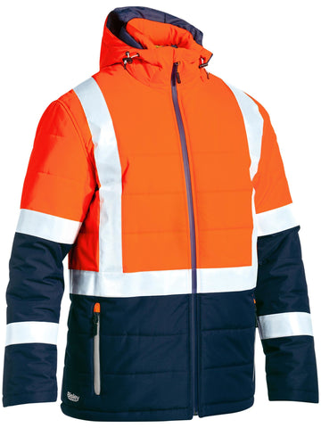 Bisley Workwear Taped Hi Vis Puffer Jacket Orange/Navy