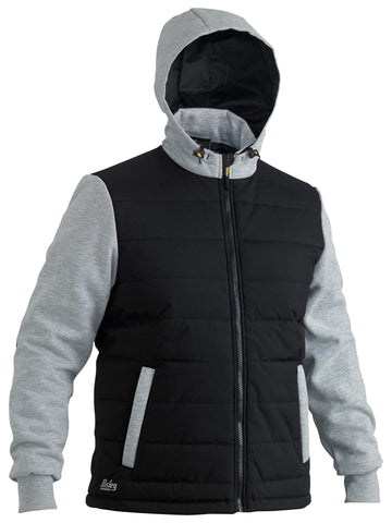 Bisley Workwear Flx & Move™ Contrast Puffer Fleece Hooded Jacket Black