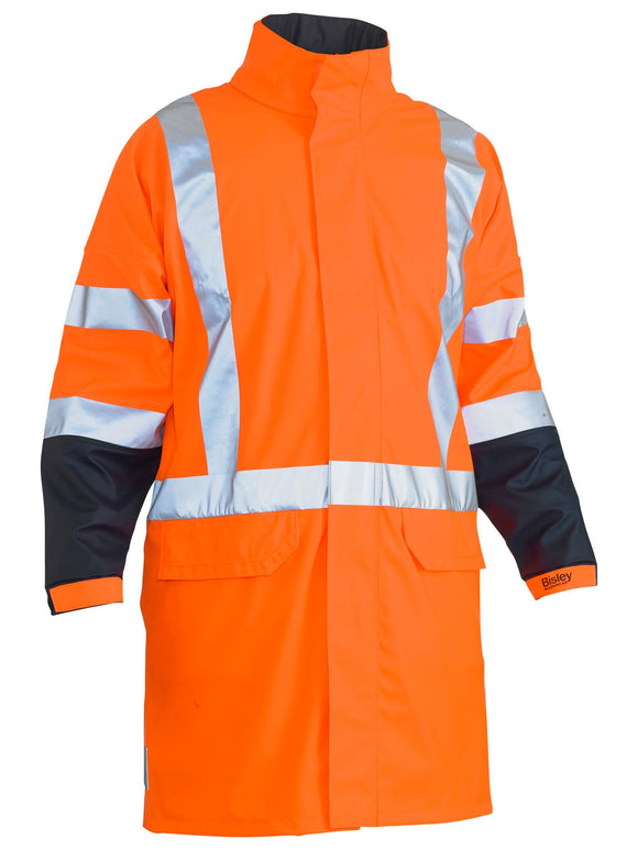 Bisley Workwear X Taped Hi Vis TTMC Stretch PU Rain Coat Orange