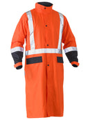 Bisley Workwear Taped Hi Vis Long Rain Coat Orange/Navy