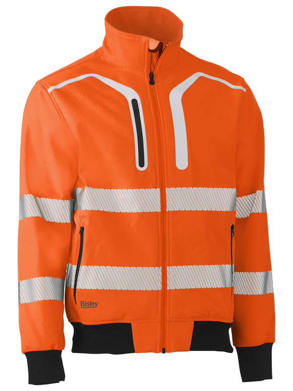 Bisley Workwear Taped Hi Vis Soft Shell Bomber Jacket Orange